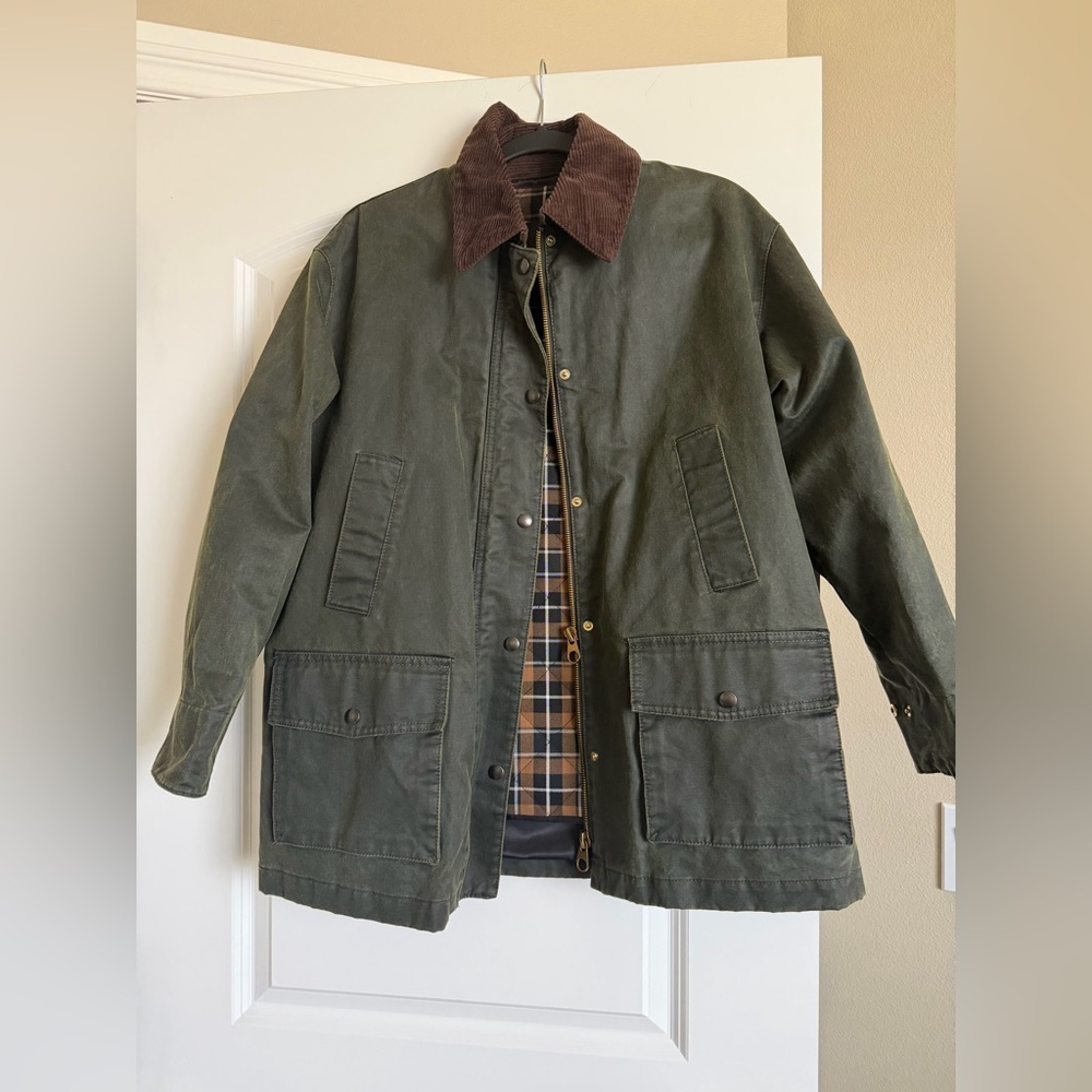Mango Olive Green Field Jacket with Brown Cord Collar